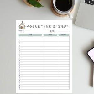 Printable Church Volunteer Sign-Up Sheet | PDF Digital Download
