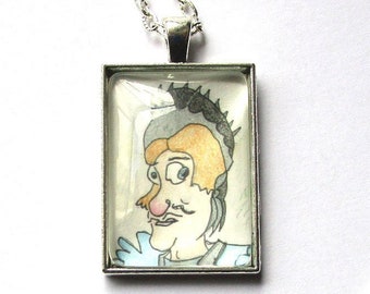 Fortunado - Handmade Art Pendant, Unique Art Pendant, Made by Hand, One of a Kind, OOAK, Statement Piece, Fun Cartoon Art Pendant, Quirky