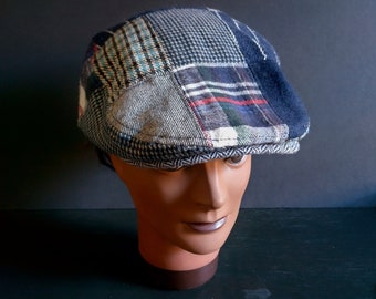 Vintage Daniel Cremieux  Patchwork Cloth Cap - Red Blue White Grey Plaid Herringbone Check, Blue, Gray, Red, Newsie, Peaky Blinders Classic