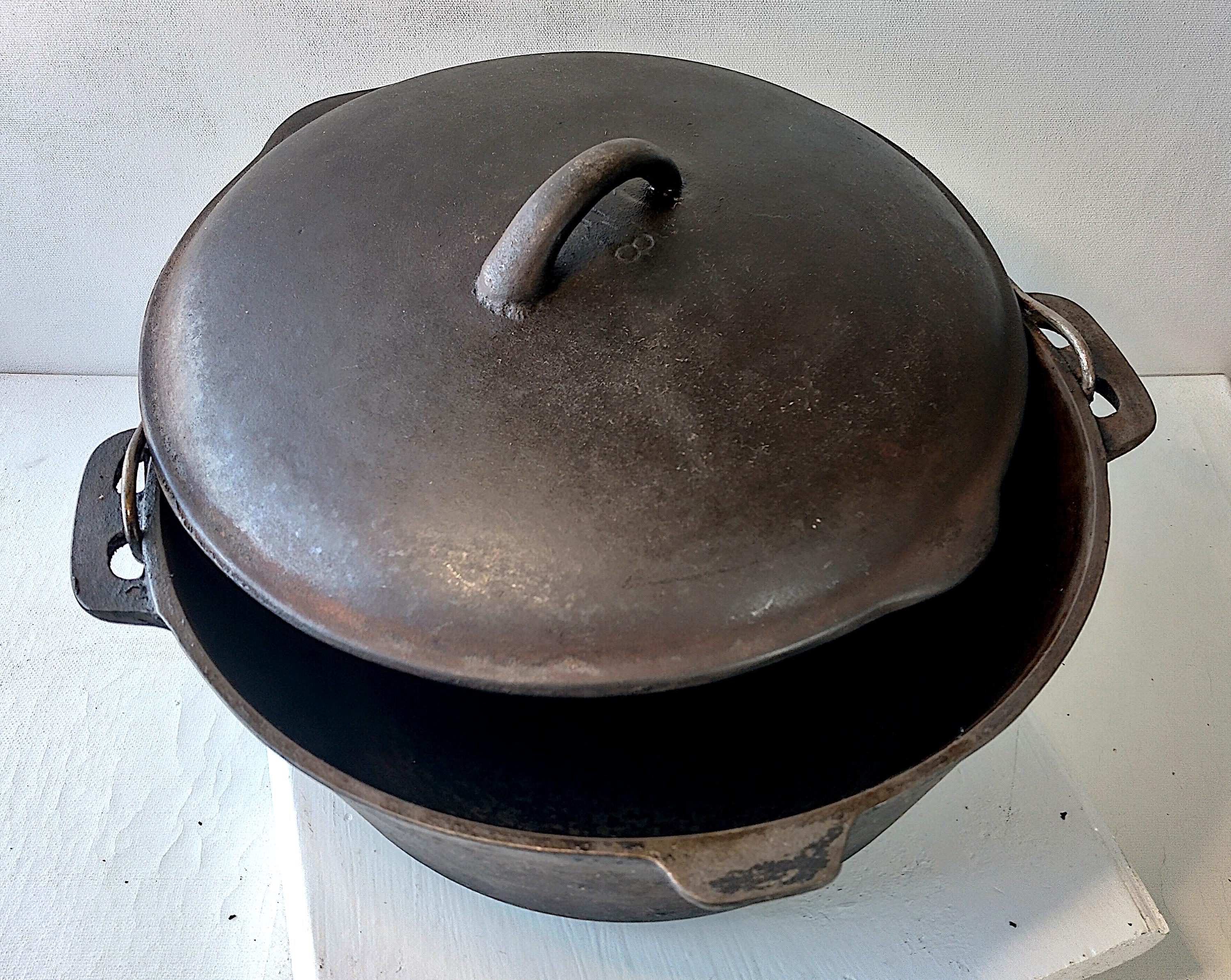 Large Vintage Cast Iron Dutch Oven With Lid and Folding Wire