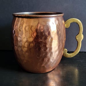 Vintage Copper Cup Dimpled Mug with Decorative Brass Handle, Large Drinking Vessel, MCM, Moscow Mule Cup, Metal Barware, Bar Tender Gift
