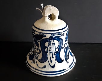Vintage Blue and White Small Ceramic Bell