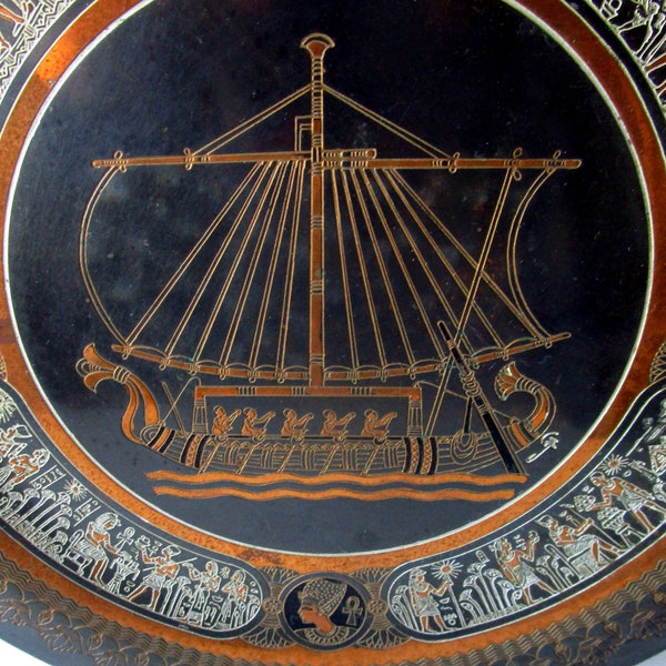 Sale - Vintage Copper Plate - Ancient Egyptian Scene - Boat on the Nile