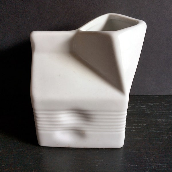 Milk Carton Shaped Vintage White Ceramic Creamer, Contemporary Modern Ceramics, White Glazed Hand Held Tabletop, Tableware, Cordon Bleu