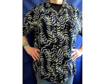 Vintage Sierra Palms Hawaiian Shirt XXL 100% Rayon, Plant Leaves Print, Deep Blue and Beige, Beachwear, Summer Men's Shirt, Short Sleeves
