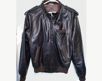 Vintage 80s Black Short Woman Leather Jacket Motorbike Size M-L