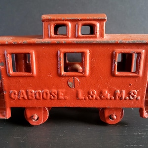 Vintage L.S. & M.S. Red Cast Iron Metal Caboose - Train Lover Gift, Train Car, Heavy Paperweight, Ornament, Door Stop, Train Collectible