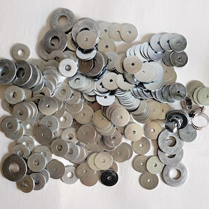6+ lbs of Metal Washers 1/2&quot; to 1  1/2&quot; - Fender Washers - For Art, Industrial Use, Construction, Jewelry,  Large Lot. Mostly New, Unused