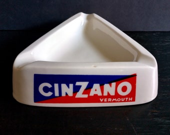 Vintage Ceramic Cinzano Vermouth Ashtray - Italian Pottery, Triangle Shaped, Trinket Bowl, Coin Holder, Bistro Decor, French Cafe Tableware