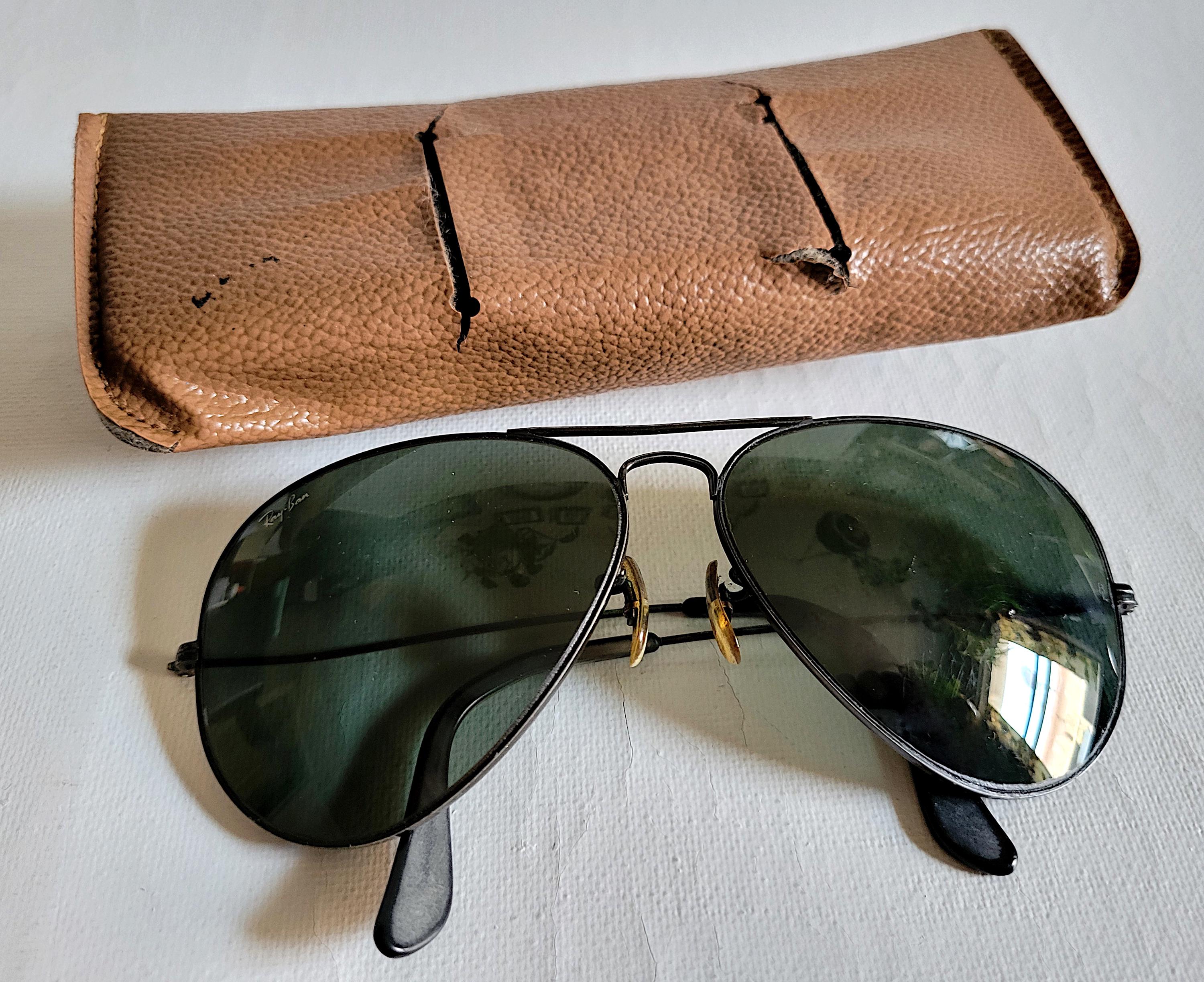 Vintage Ray Ban Aviator Sunglasses With Original Tan Leather Case