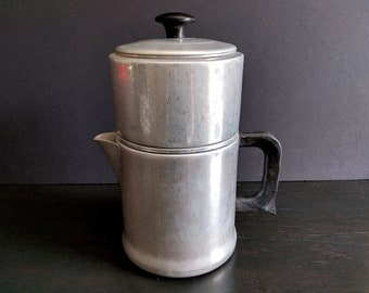 Vintage Worthmore "Drip-o-Lator" Type Aluminum Percolator Cowboy Coffee Pot - Made in U.S.A., Metal Camping Gear, Old School Coffee Maker