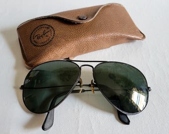 Vintage Ray Ban Aviator Sunglasses With Original Tan Leather Case