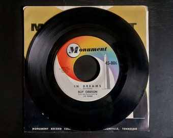 Roy Orbison: In Dreams/ Shahdoroba - Vintage Monument Records 7" 45rpm Vinyl Single 1963, Classic Sixties Pop Music, Male Singer, Crooner