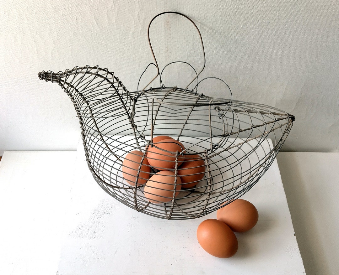 Vintage Wire Chicken Egg Basket With Handles Etsy