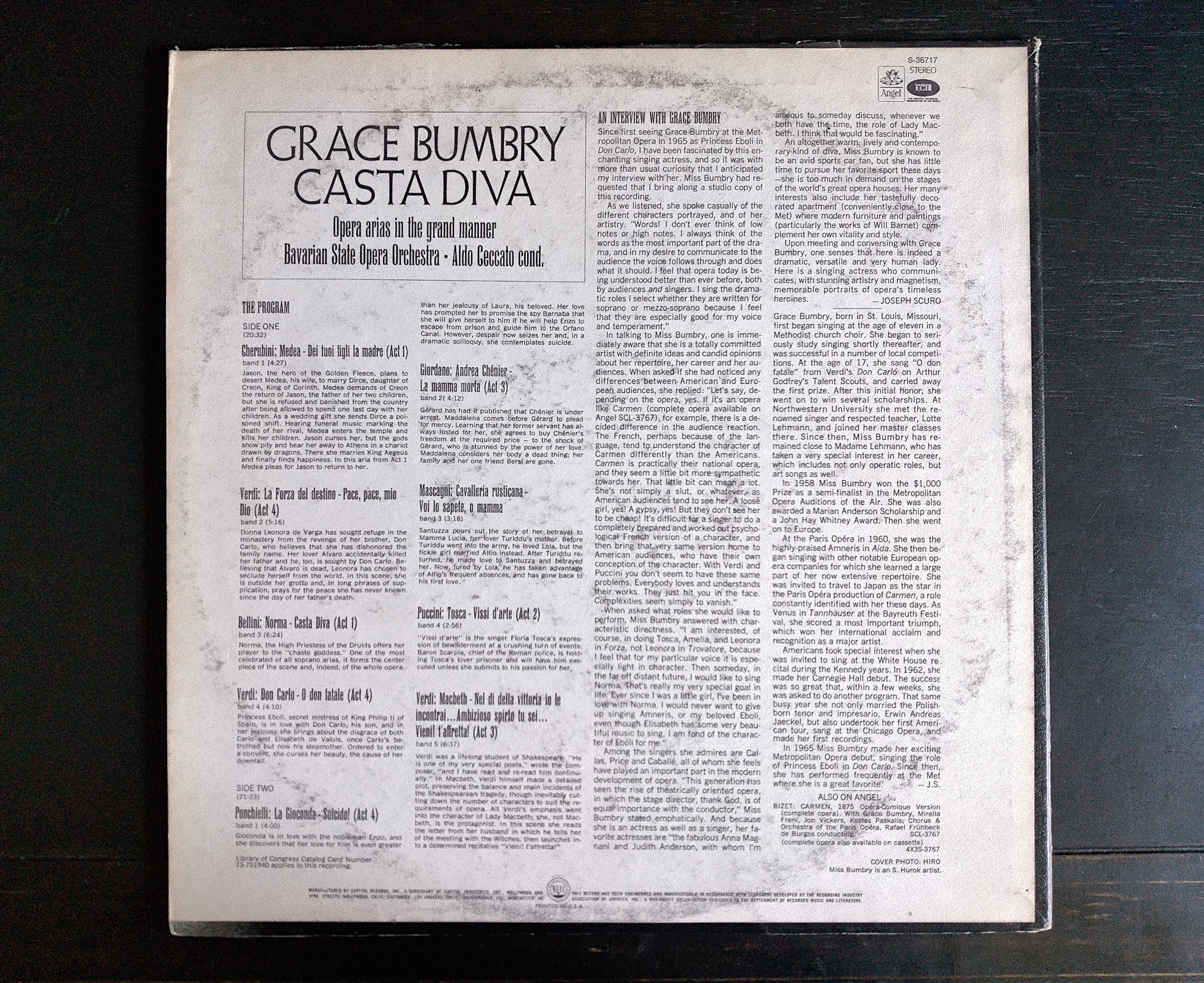 Grace Bumbry: Casta Diva- Vintage Vinyl Record, Opera Arias in the