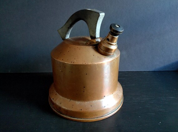 Antique West Bend Solid Copper Kettle Whistle Tea Kettle Made in USA 1920's  