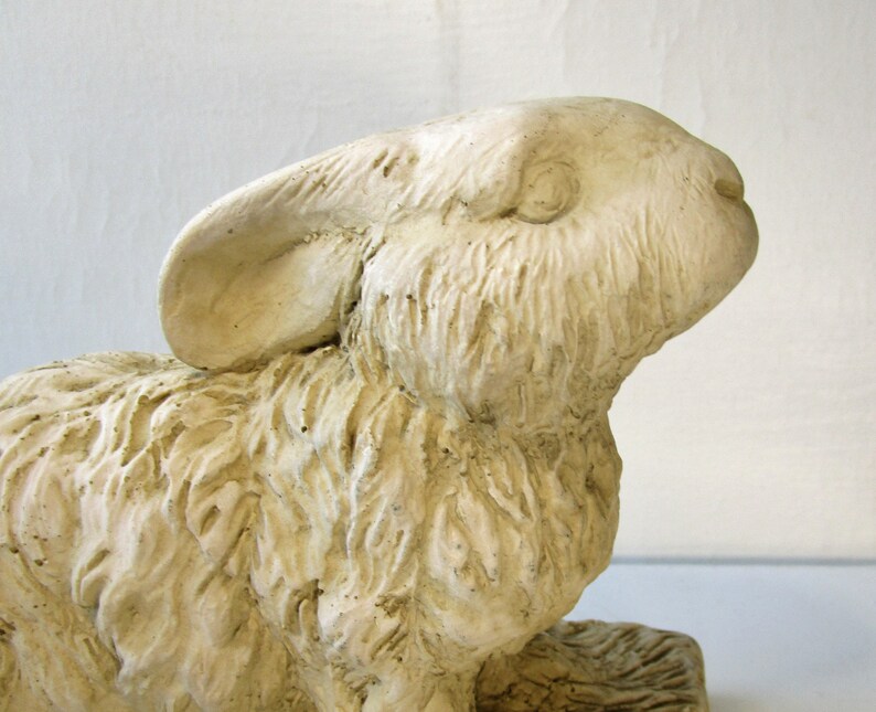 Crouched Rabbit Vintage Bunny Sculpture, Cute Cream Color Bunny, Faux- Stone, 3 D ...