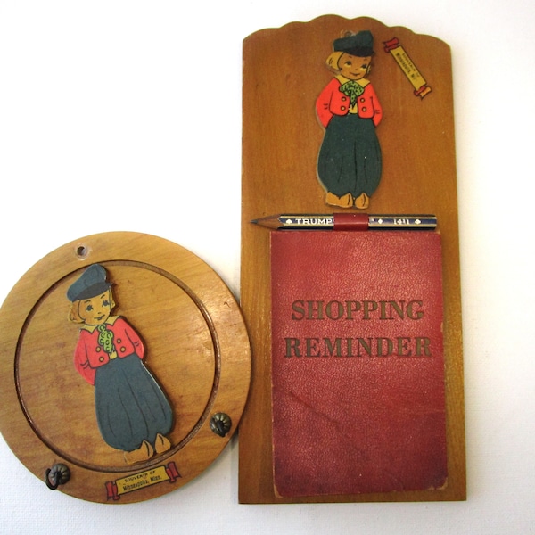 Vintage Dutch Boy Minneapolis Minnesota Shopping Reminder and Key Hanger Holder Wood Wall Hanging Décor 1970's