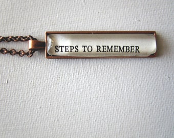 Steps to Remember - 70's Ephemera Pendant, Hand Made, One of a Kind, Recycled Ephemera Book Text on a Unique Pendant, OOAk Jewelry Necklace