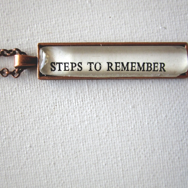 Steps to Remember - 70's Ephemera Pendant, Hand Made, One of a Kind, Recycled Ephemera Book Text on a Unique Pendant, OOAk Jewelry Necklace