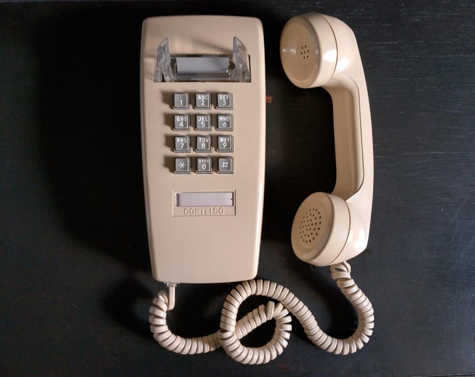 Vintage Touch Tone Telephone, Wall Mounted Phone, Classic Beige