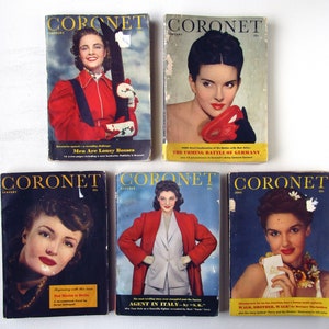 5 Coronet Magazines - 1940&#39;s  WW II Issues. Vintage MCM Articles, Photographs, Advertisements and Illustrations, Photojournalist Magazine