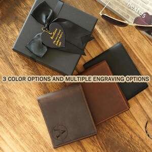 Carteras plegables de cuero para hombre, billetera con escritura a mano, billetera con grabado personalizado, regalo de cumpleaños personalizado para novio, regalo de aniversario para papá.
