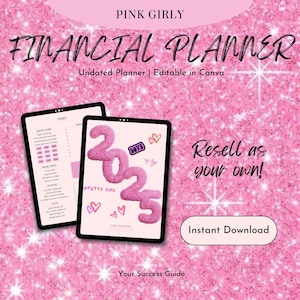 Pink Girly Budget Planner with Savings Tracker l Canva + Goodnotes Template l Resell As Your Own l Budget & Expense Tracker w/ Resell Rights