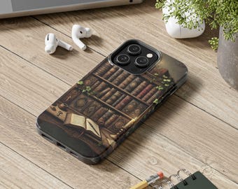 Antique Bookshelf Phone Case: Dark Academia Book Lover Gift