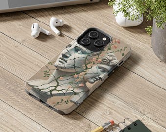 Cracked Marble Greek Statue iPhone Case: Floral Art Phone Cover
