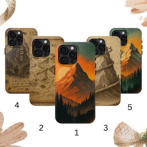 Zestaw etui na telefon górski iPhone 16 15 14 13 12 11 | S24 S23 S22 S21 Mapa turystyczna Sztuka Retro Zachód słońca Las Natura Krajobraz Przygoda Okładka