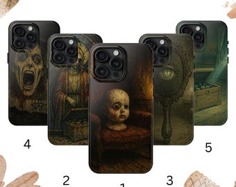 Creepy Gothic Horror Phone Case: Haunted Doll, Angel, Mirror Art