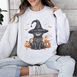 Black Cat & Ghost  Halloween Ghost  Sweatshirt ,Ghost Bat Cat Lover Gift, Spooky Autumn Hoodie,Halloween Sweatshirt