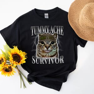 I Survived Today's Tummy Ache Shirt, Funny Cat T-Shirt, Vintage Cat T-Shirt, Meme Shirt, Gift Shirt for Cat Lovers, Tummy Ache Survivor Tee