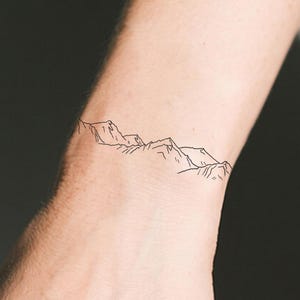 Mountain Temporary Tattoo – Minimal Line Peak Tattoo (Set of 2) | Nature Travel Ink for Hikers
