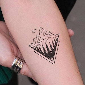 Adventure Wilderness Temporary Tattoo – Outdoor Mountain & Pine Tree Design (Set of 2)