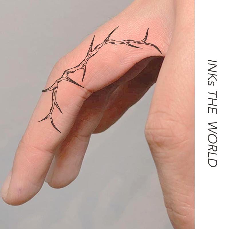 Thorn Branch Temporary Tattoo (Set of 2) – Minimal Black Line Art Botanical Tattoo – Edgy Arm Tattoo for Nature or Gothic Aesthetic