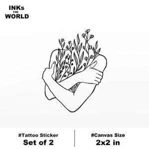 Self-Love Temporary Tattoo – Meaningful Line Art & Botanical Beauty (Set of 2)