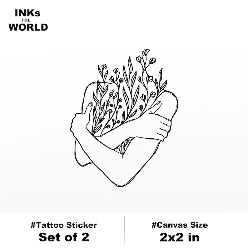 Self-Love Temporary Tattoo – Meaningful Line Art & Botanical Beauty (Set of 2) image 1