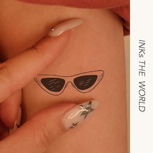 90s Aesthetic Sunglasses Temporary Tattoo (Set of 2) Minimal Hand Tattoo for Summer Vibes