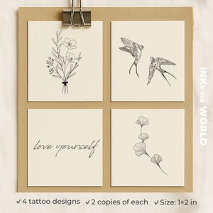 Floral Temporary Tattoo Set – Fine Line Bouquet Ink, Wildflower Arm