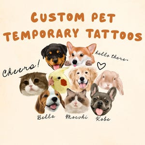 Personalized Pet Tattoo from Hand-Drawn Portrait | Custom Dog Cat Temporary Tattoo with Name | Unique Memorial Gift