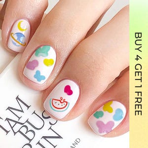 Kawaii Nail Stickers | Cute Star Bunny Dog Nail Art | Pastel Cartoon Decals Cute 3D Self-Adhesive Decals for DIY | 5D Nails | DIY Nails