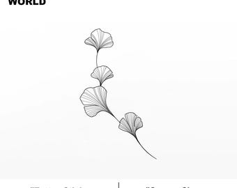 Floral and Leaf Temporary Tattoo – Elegant Ginkgo Design (Set of 2)