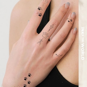 Paw Print Temporary Tattoo Set | Pet Memorial, Heart & “Art” Word Minimal Tattoo
