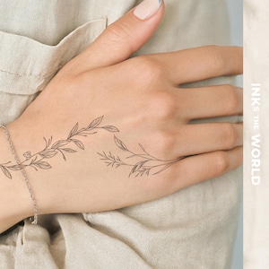 Simple Greenery Temporary Tattoo – Minimalist Leaves & Vine Design (Set of 2)