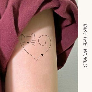 Love Cat Temporary Tattoo - Elegant Kitty Heart Design (Set of 2)