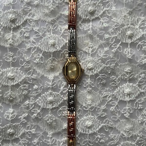 Stunning Vintage Tiny Face Gold, Silver & Rose Gold Bracelet Watch | Retro Women's Timepiece | Elegant Jewelry Gift
