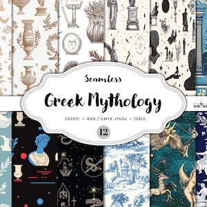 Carta digitale mitologia greca - Antichi dei, creature mitologiche, motivi senza soluzione di continuità ispirati all'Olimpo per scrapbooking e design