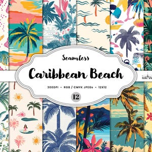 Caribbean Beach Digital Paper | Tropical Ocean Background | Coastal Summer Pattern for Scrapbooking, Crafts & Invitations